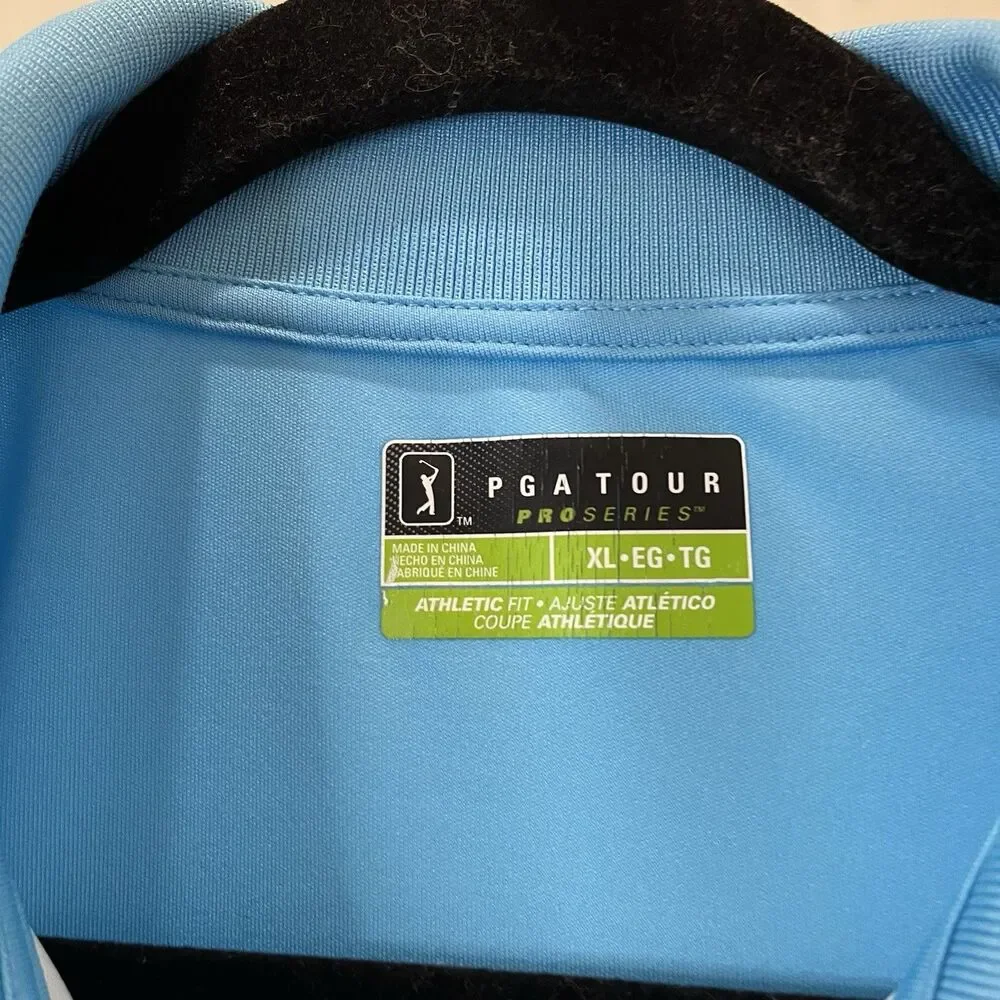 PGA Tour Pro Series Athletic Fit Polo Golf Shirt Blue Green Mens Size XL